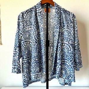 Ruby Rd Blue and White Piral Patterned Open Cardigan | size L